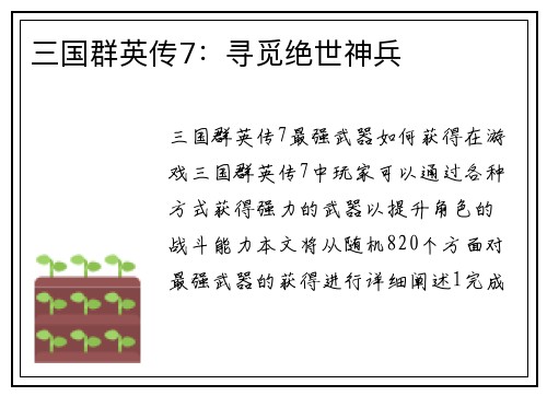 三国群英传7：寻觅绝世神兵